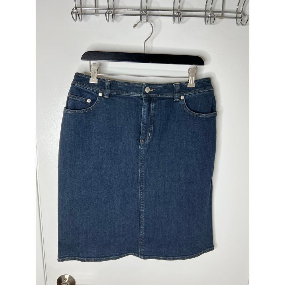 Lands' End Women's Knee Length Dark Blue Denim Skirt ~ Size 12